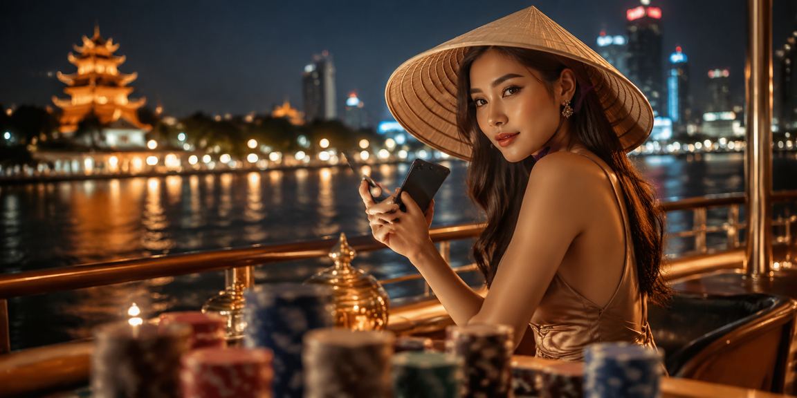 Người dùng Sài Gòn trải nghiệm casino trực tuyến trên điện thoại với chiếc nón lá truyền thống